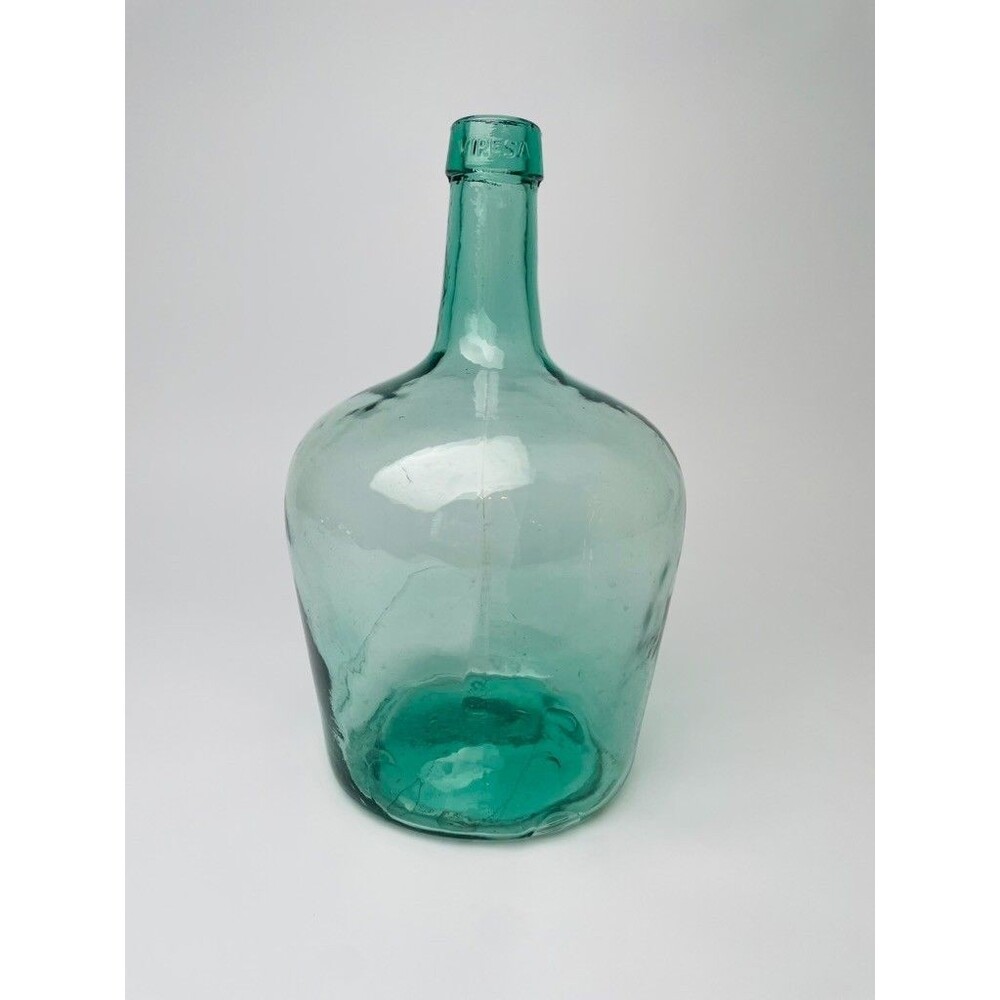 Vintage Viresa Green Glass Demijohn Carboy Bottle Spain Wine Jug Stamped 12 Inch